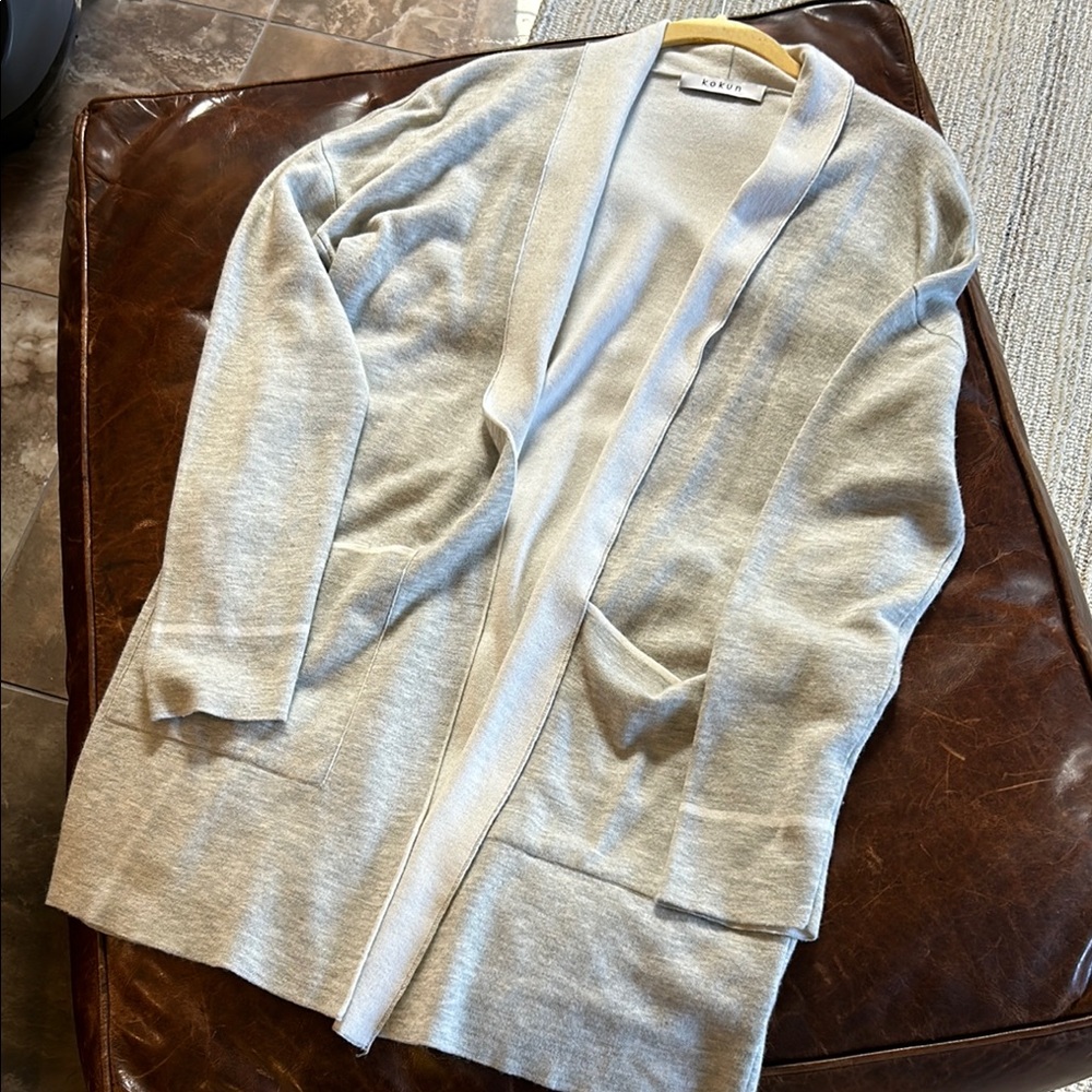 Gray Open Front Cardigan
